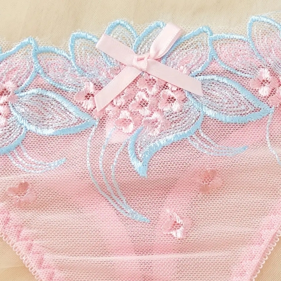 Pastel Pink and Blue Lace Bra & Panty Set. Small. - Picture 4 of 4